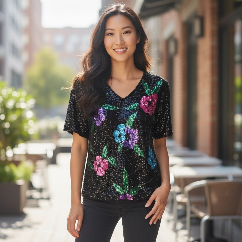 Vintage silk beaded sequin top by Stenay